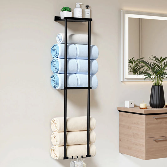 Towel Racks for Bathroom, with Shelf & 6 Hooks
