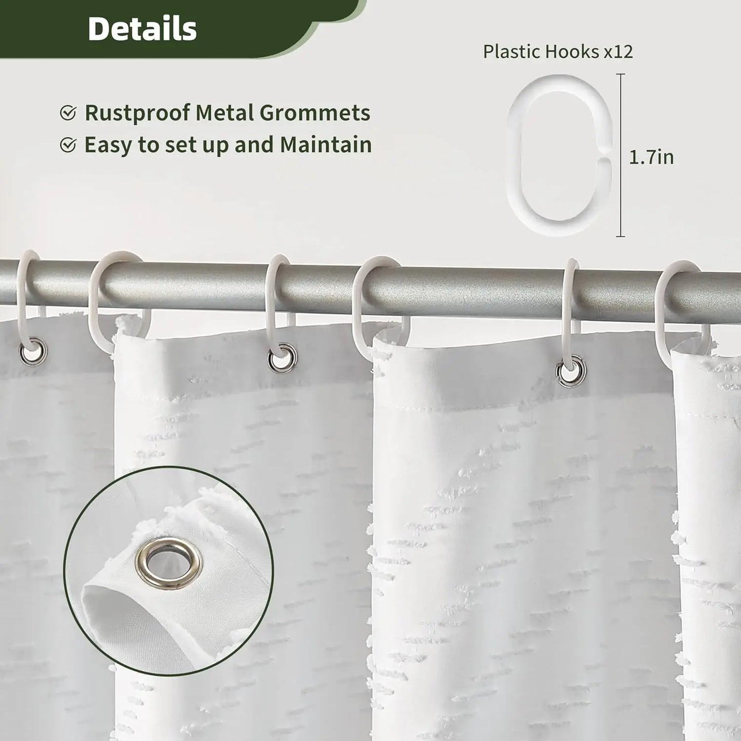 White Boho Shower Curtain Fabric Textured