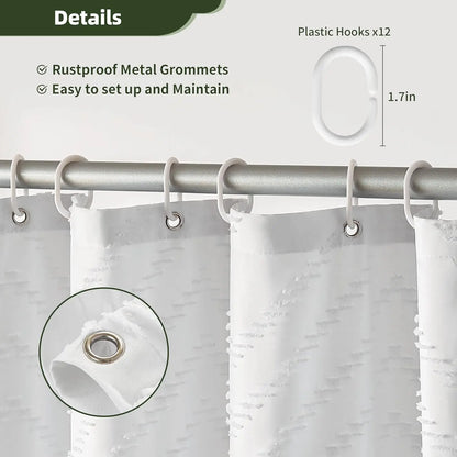 White Boho Shower Curtain Fabric Textured