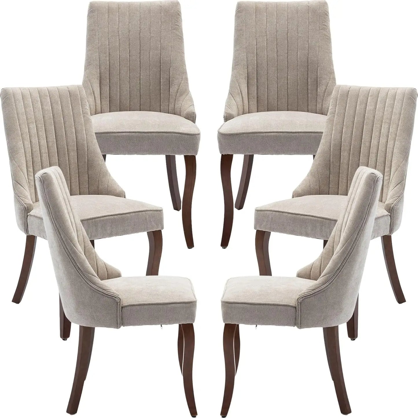 Velvet Upholstered Dining Chairs Set of 6 Mid Century Wood Legs