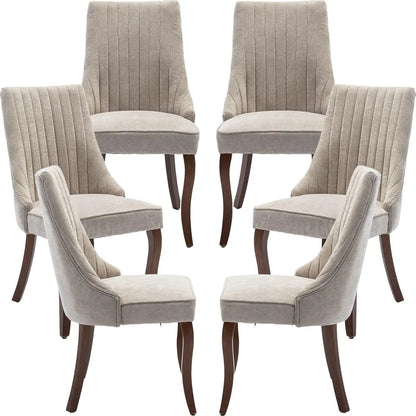 Velvet Upholstered Dining Chairs Set of 6 Mid Century Wood Legs