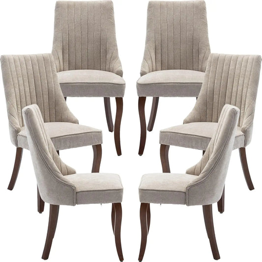 Velvet Upholstered Dining Chairs Set of 6 Mid Century Wood Legs