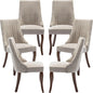 Velvet Upholstered Dining Chairs Set of 6 Mid Century Wood Legs