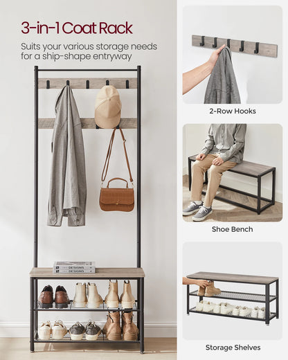 Coat Rack, Hall Tree with Shoe Storage Bench