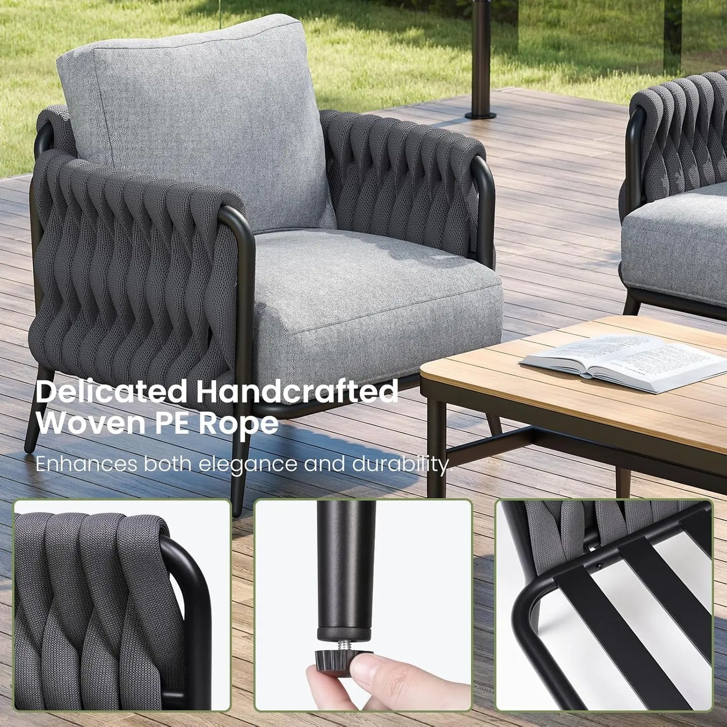Outdoor Patio Furniture Set 6-Piece, Outdoor 5-Seat Sofa with Coffee Table,