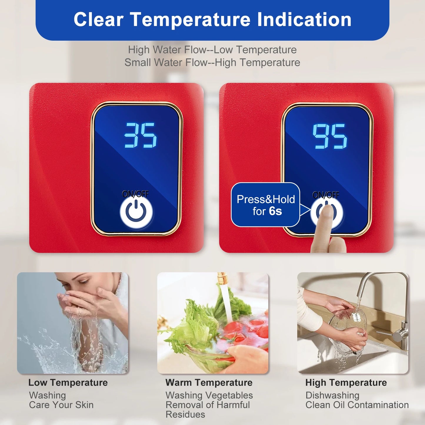 3000W Instant Water Heater 68-122℉ Kitchen Mini