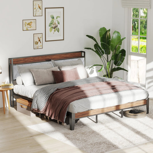 King Size Soft Pack Heavy Duty Metal Bed Frame with Headboard