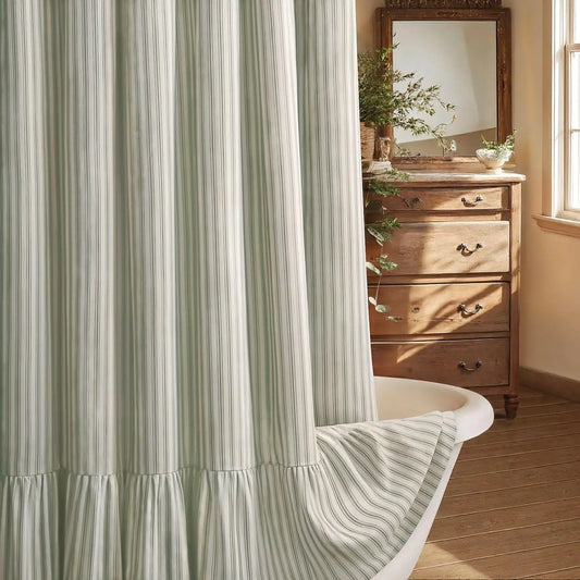 Farmhouse Shower Curtain, Linen Blend Natural Fabric