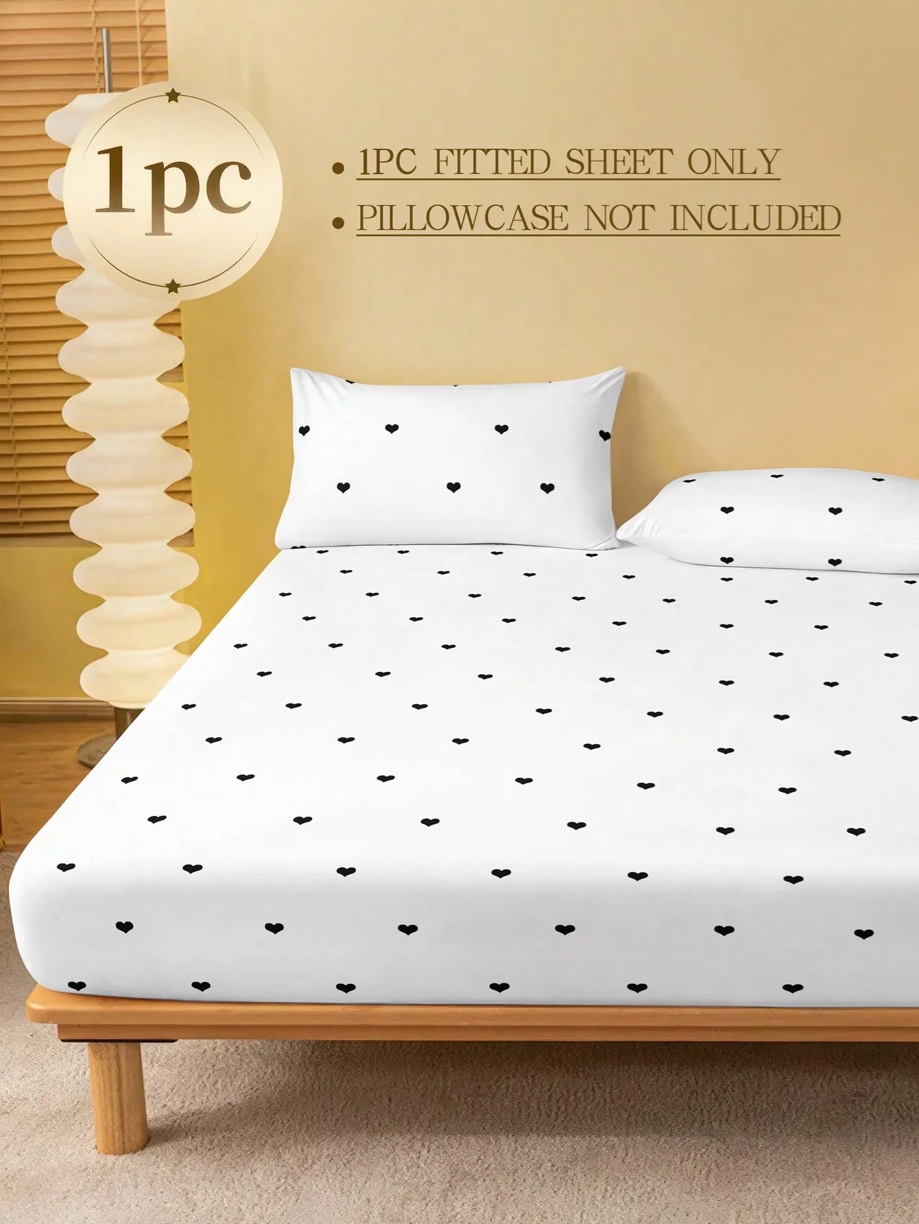 Black Heart Print Fitted Sheet