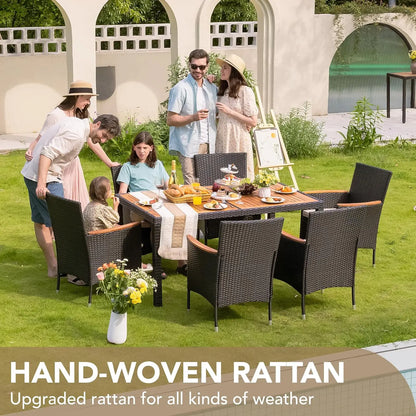 7 PCS Patio Furniture Set with Acacia Wood Table Top