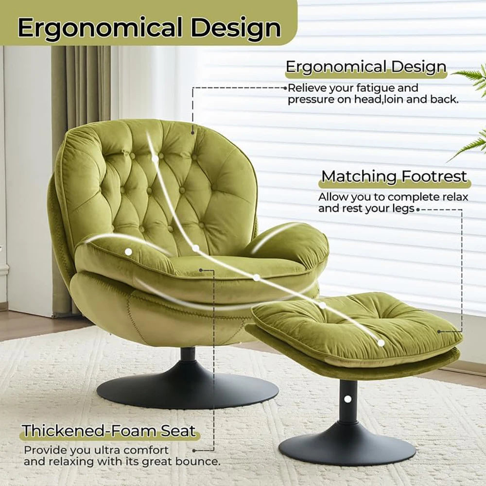 Velvet Swivel Armchair Set with Ottoman, Accent Chair