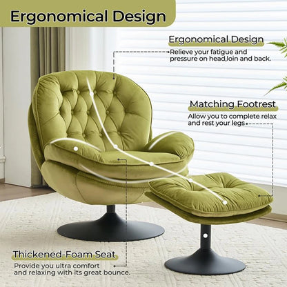 Velvet Swivel Armchair Set with Ottoman, Accent Chair
