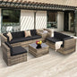 8 Piece Outdoor Wicker Patio Furniture Sectional Set, Glass Top Table