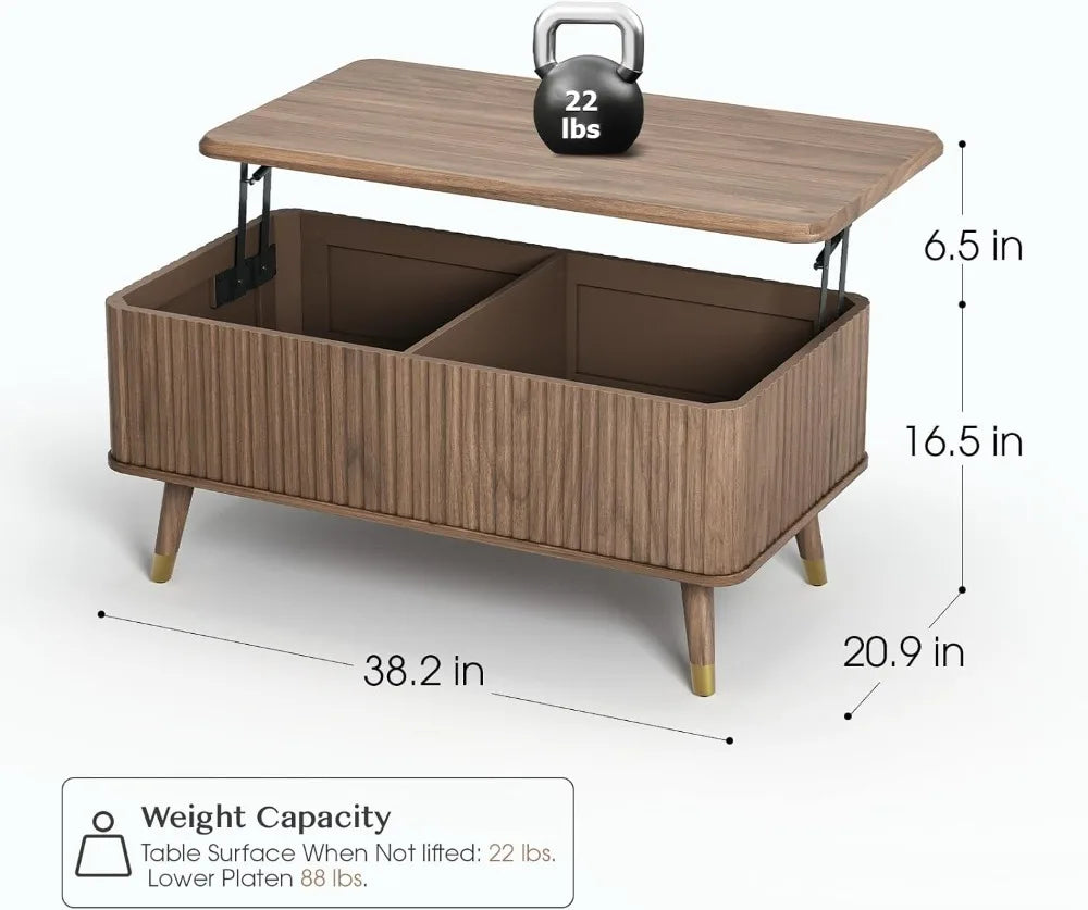 Lift Top Coffee Table with Storage, Mid Century Modern