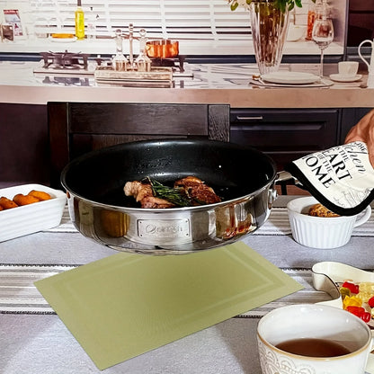 2/4pcs Green Placemat, Kitchen Table Mat, Heat Resistant Anti Slip Stain Washable PVC Table Mat, Easy Clean Woven Vinyl Dinner M