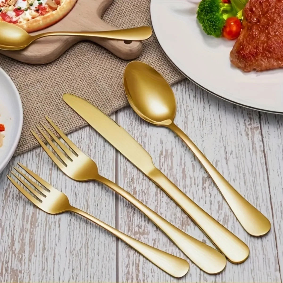 60pcs, Black Silverware Mirror Polished Cutlery Set