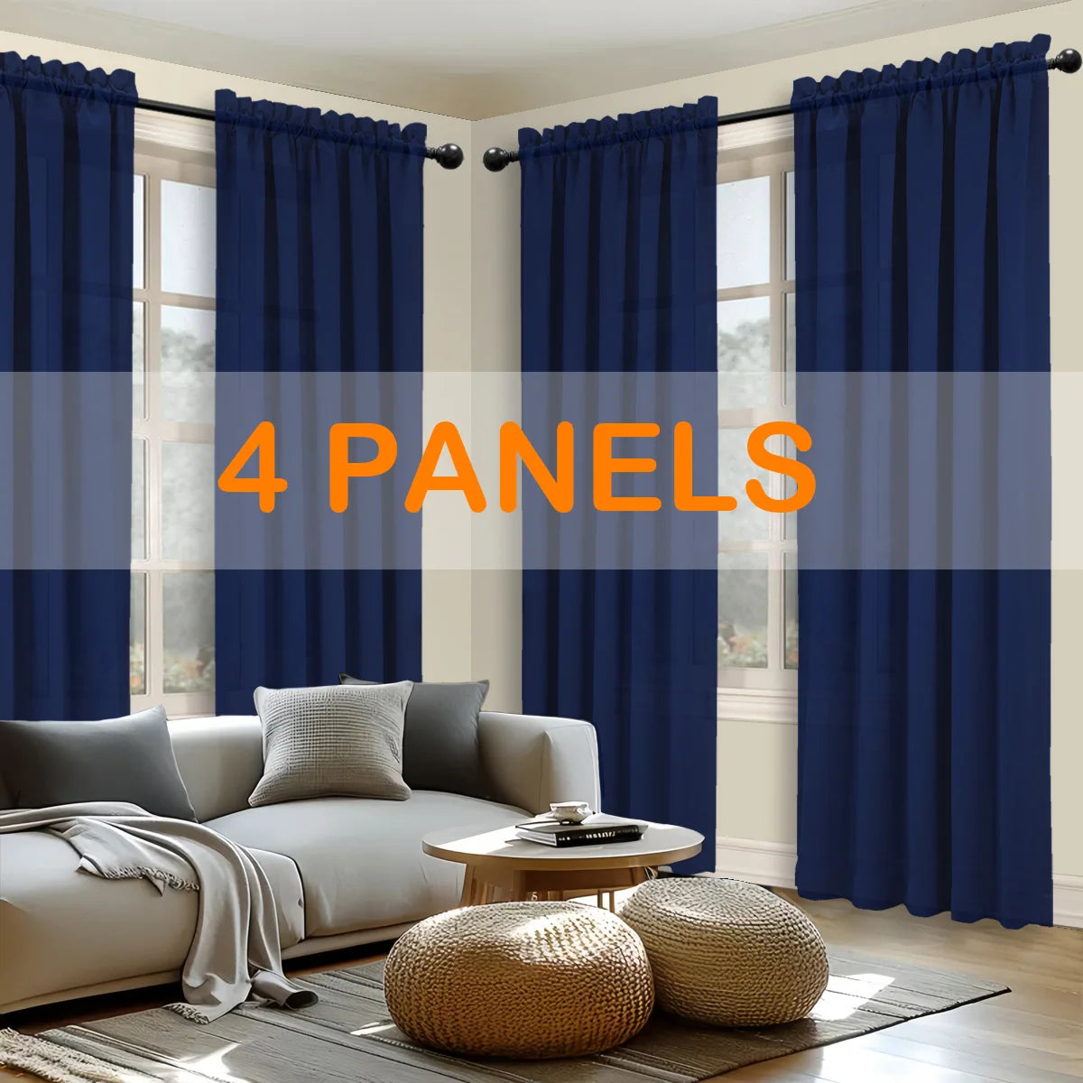 4pcs Light Filtering Curtains - Elegant, Fade-Resistant