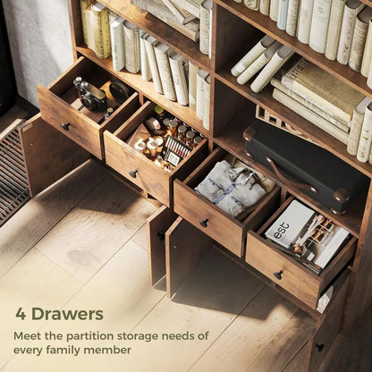 78.7" Bookcase with 4 Drawers and 4 Doors