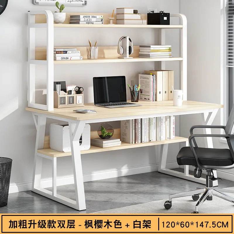 Computer Desk Office Desk Small Home Study Table Bedroom Student Writing Desk Bookshelf Attached Foldable Compact Space Saving