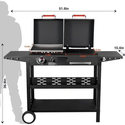 Ticify Dual Fuel BBQ Grill With Gas Griddle And Charcoal