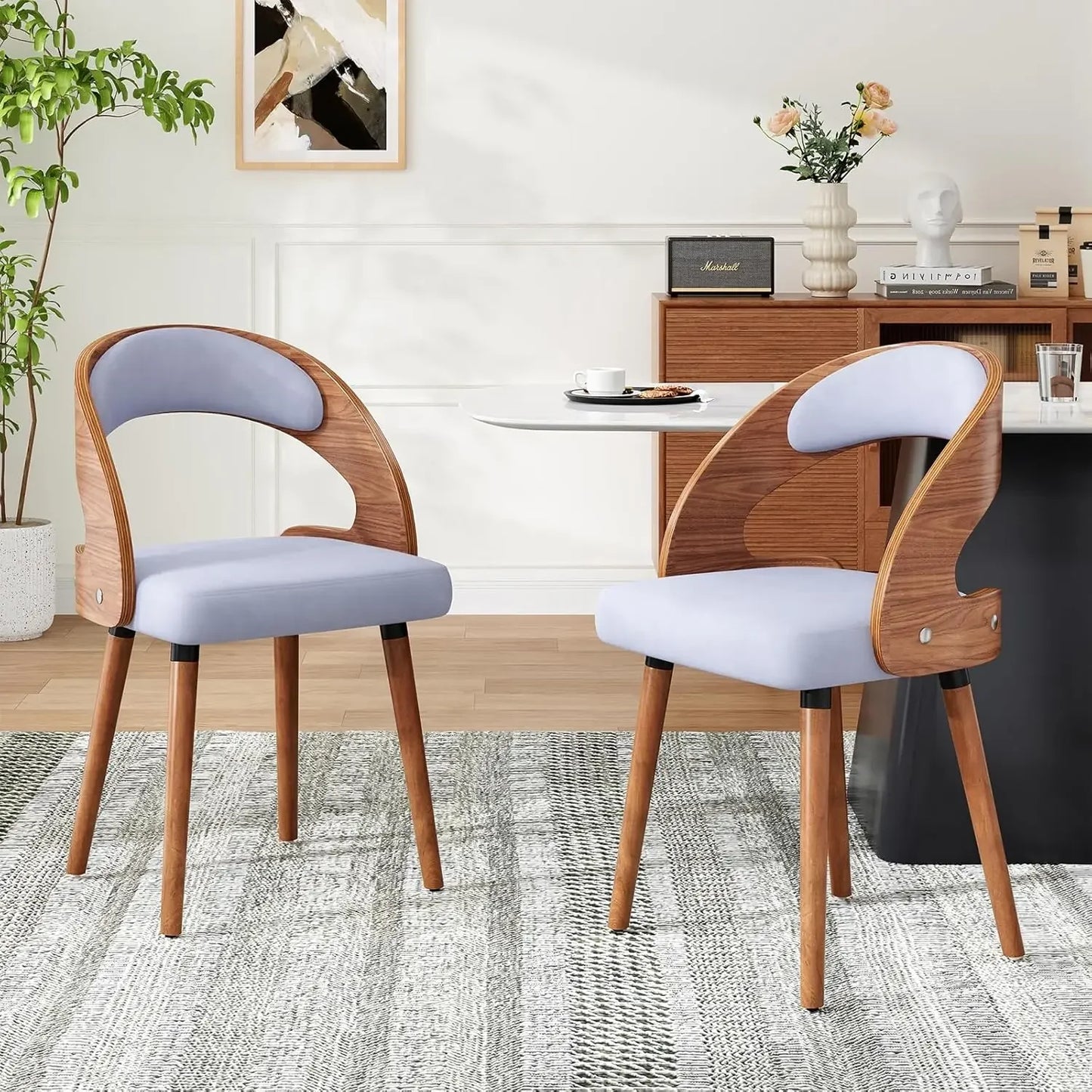 Modern Wood Dining Chairs Set of 4 Upholstered