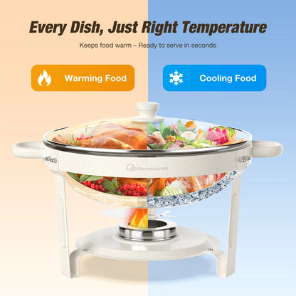 5QT Round Chafing Dishes Buffet Set with Glass Lid White Style Chafer Water Pan