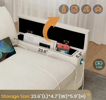 Modern Sofas Couches, with Storage and 2 USB Charger Ports