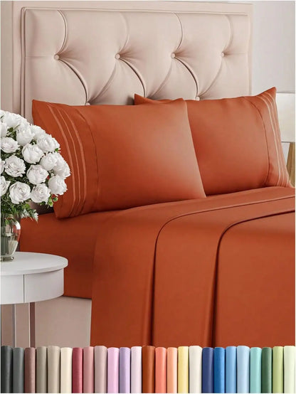 4PCS Cooling Luxury Bedding Set, Embroidered Pillowcases