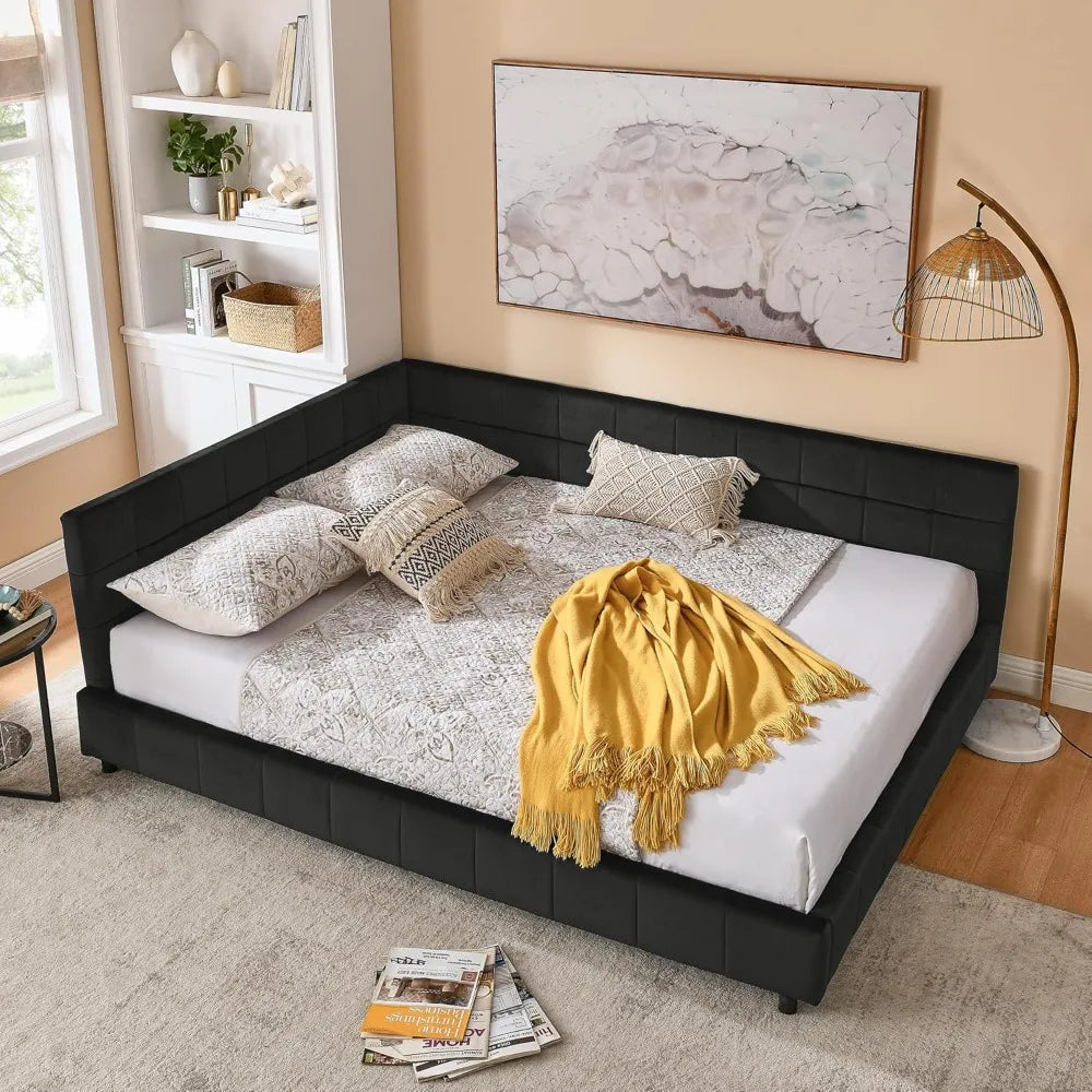 Queen Size Upholstered Corner Daybed, Modern L-Shaped