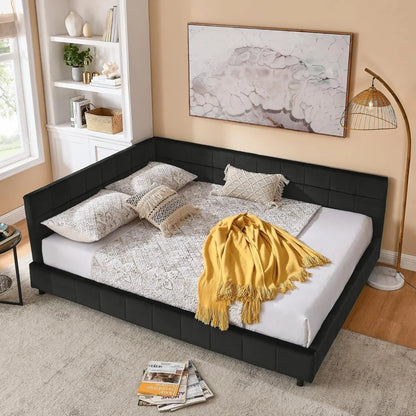 Queen Size Upholstered Corner Daybed, Modern L-Shaped