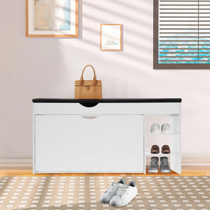 3-Tier Shoe Bench Rack W/Cushioned Seat, for Home Entrance