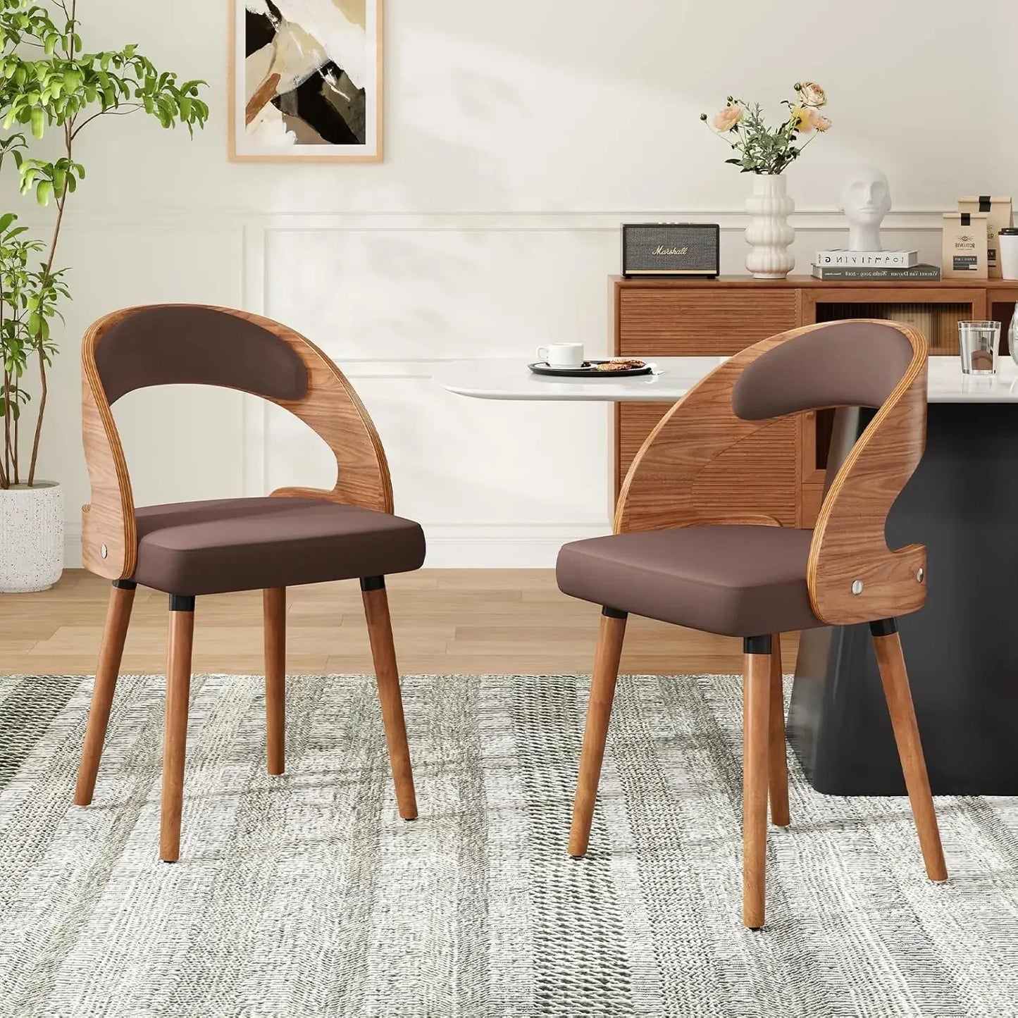 Modern Wood Dining Chairs Set of 4 Upholstered
