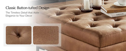 Faux Leather Coffee Table, 36.5" Square Storage Ottoman
