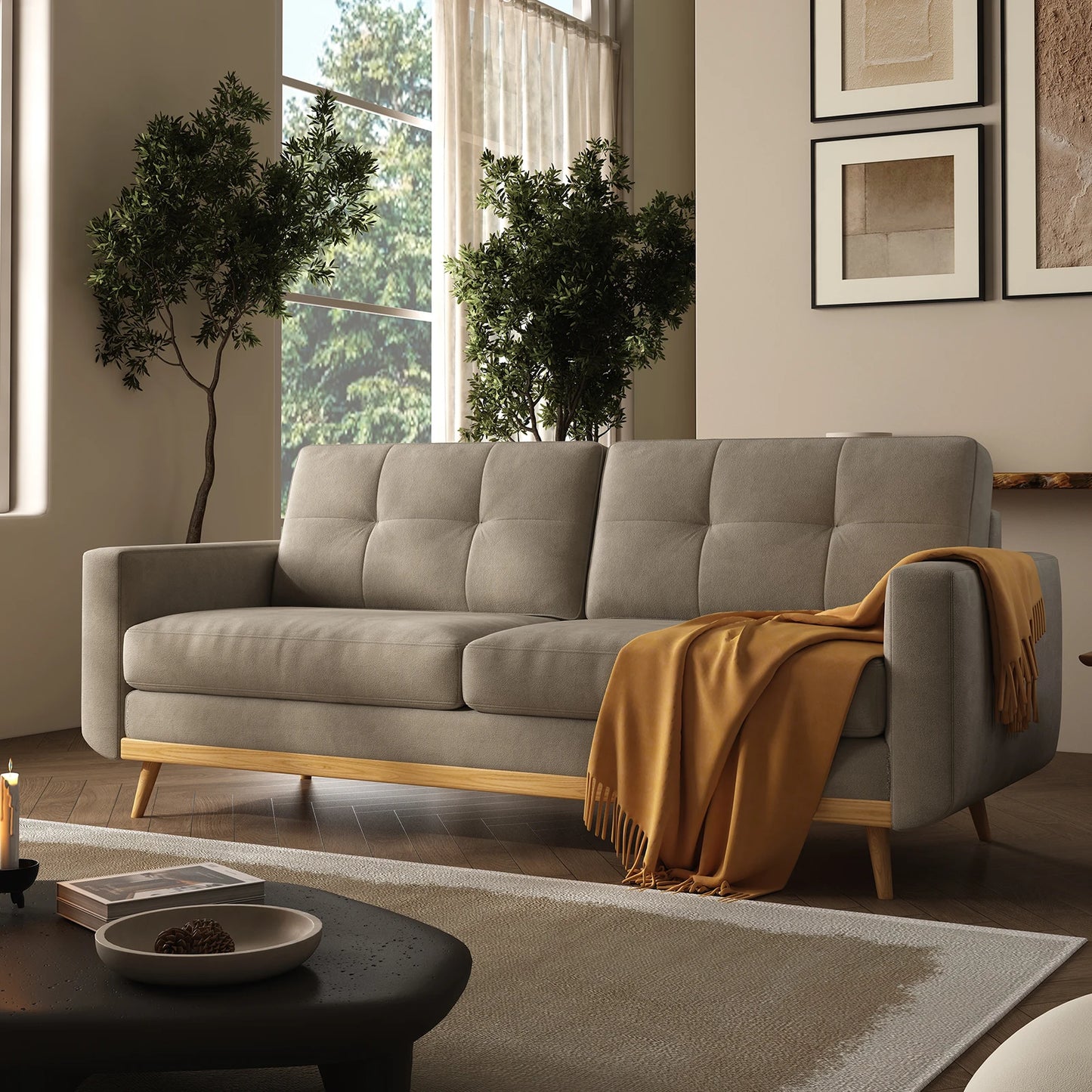 67.7-inch Mid-Century Modern Loveseat Sofa with Wooden Legs