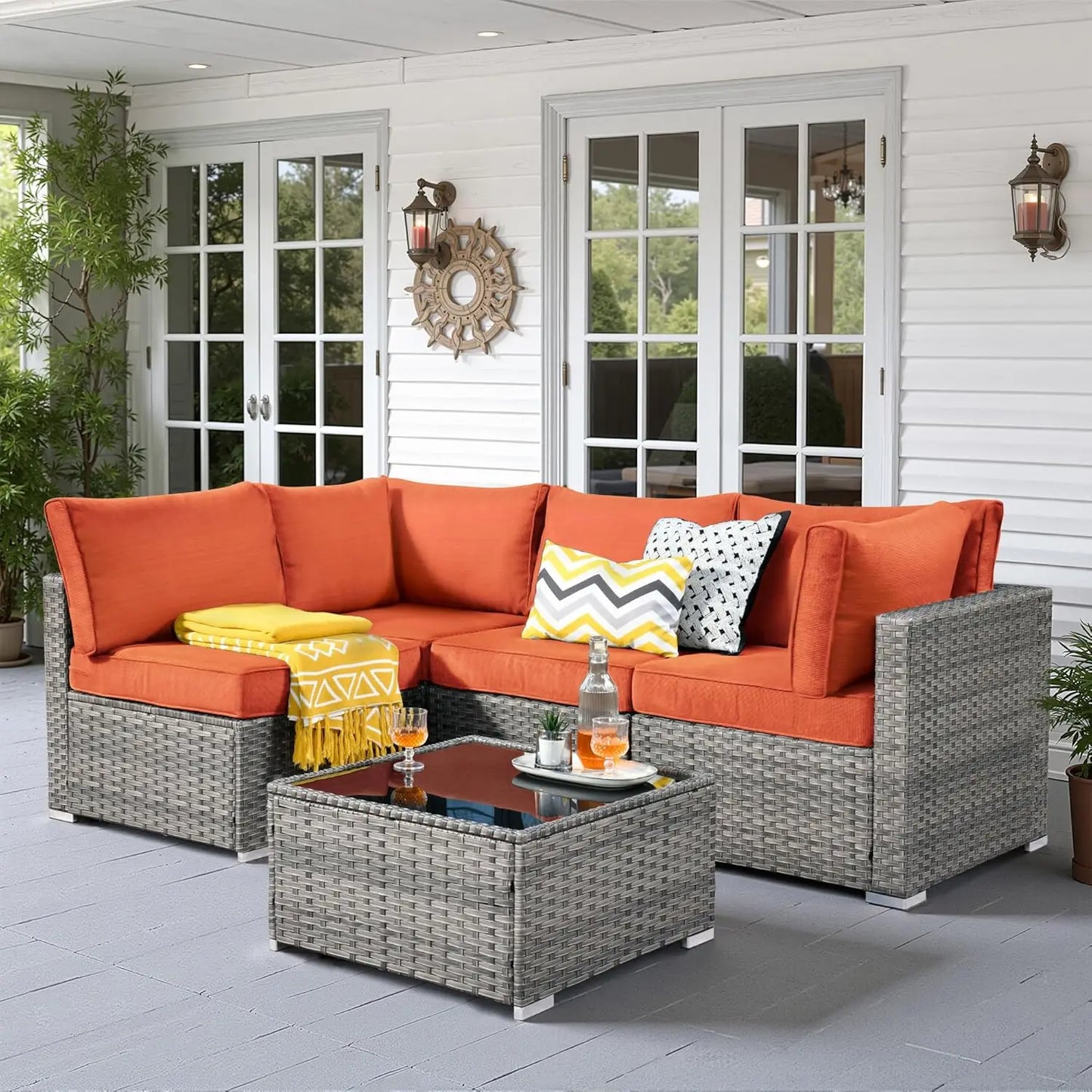 5 PCS Outdoor Patio Furniture Sets,Wicker