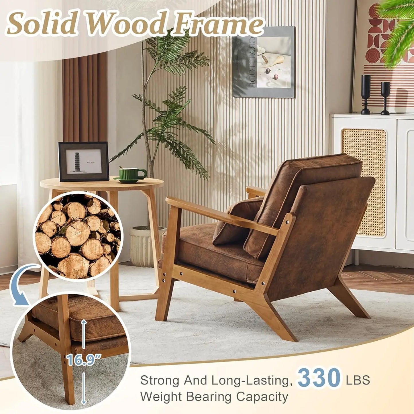Wide Accent Chair Set of 2,Upholstered Mid Century Modern with Pillow