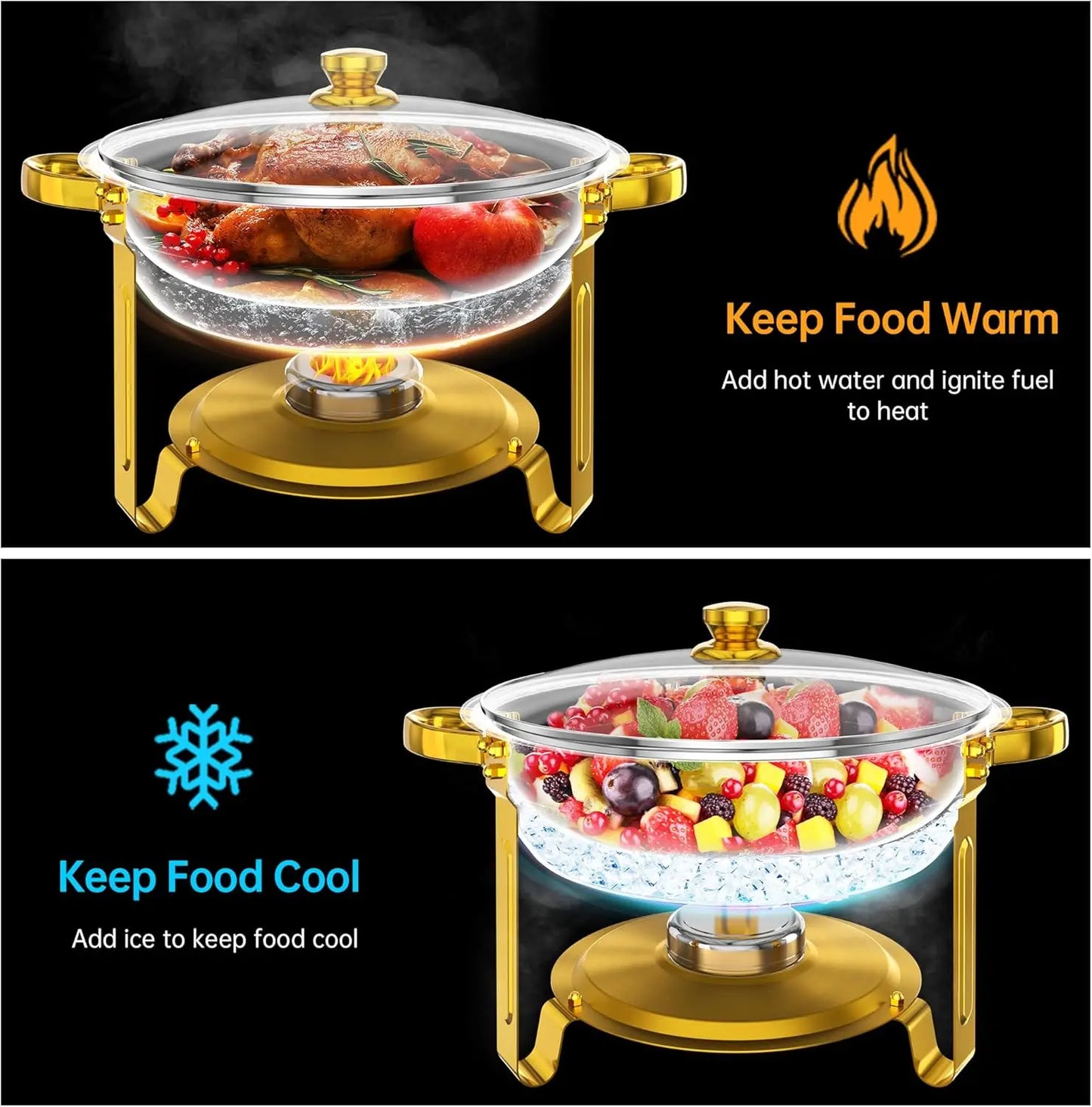 Chafing Dish Buffet Set, 6QT, Gold, Round