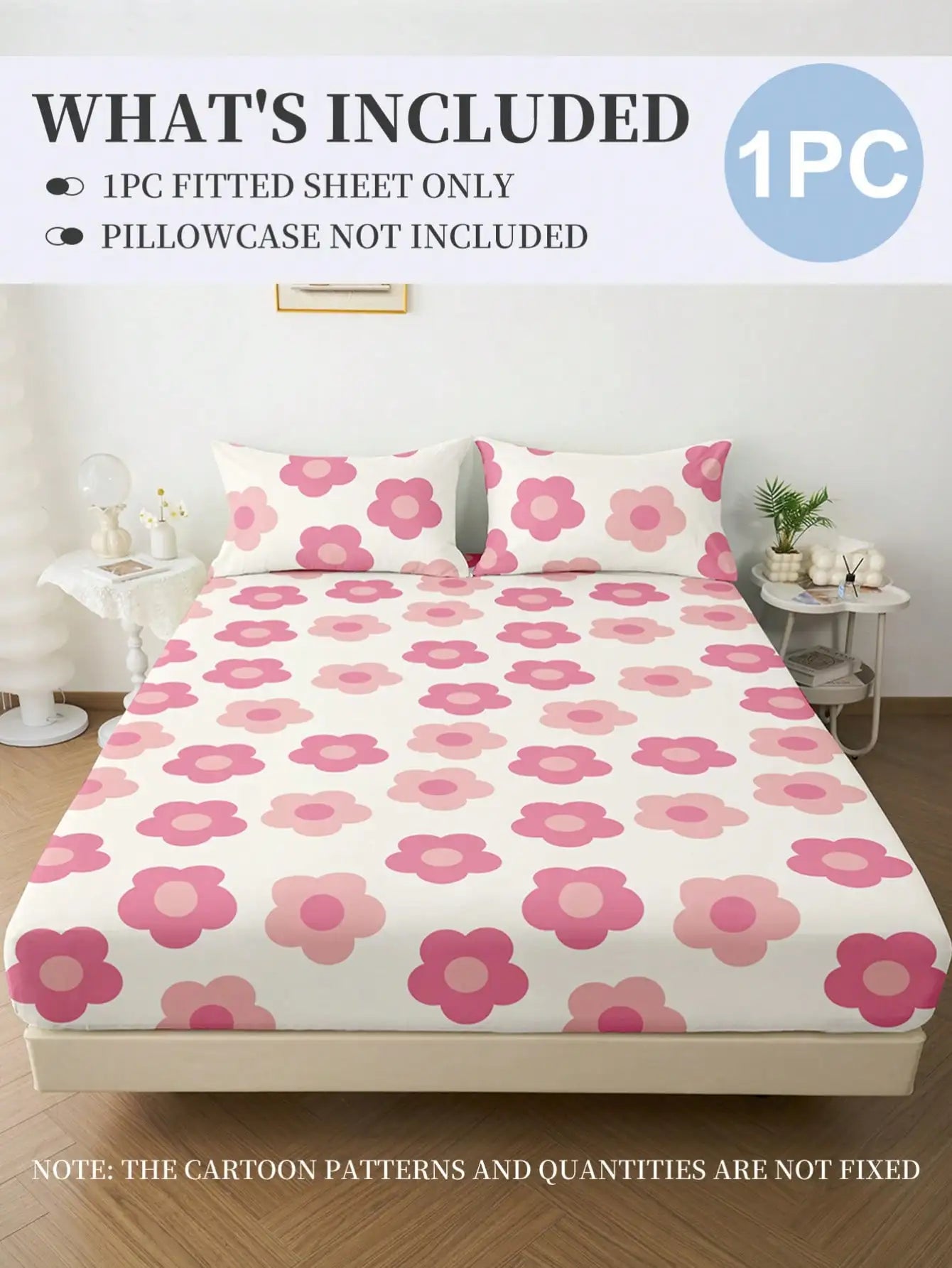Pink Floral Print Fitted Sheet