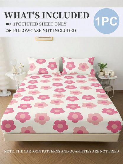 Pink Floral Print Fitted Sheet