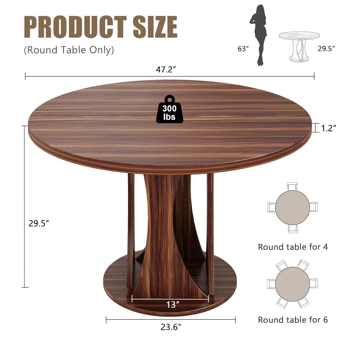 Round Dining Table for 4-6, Kitchen Table
