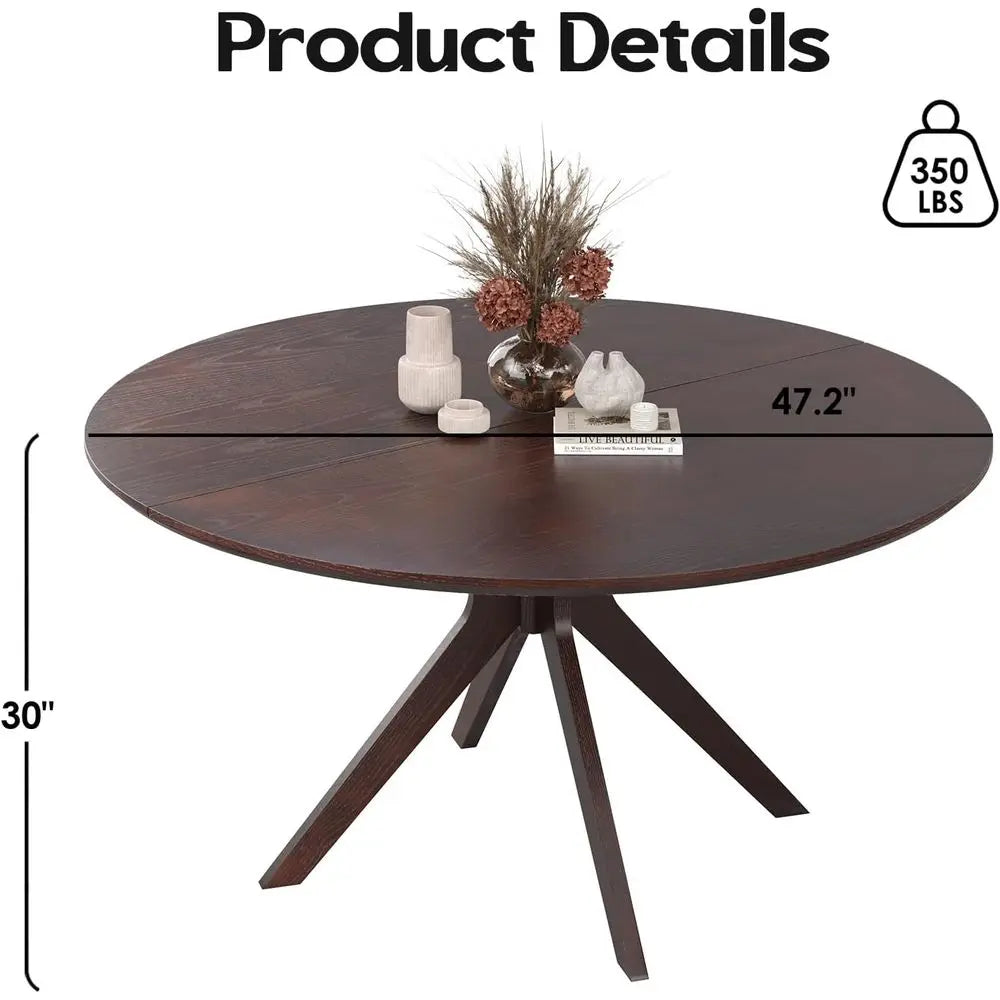 47.2" Solid Wood Round Dining Kitchen Table