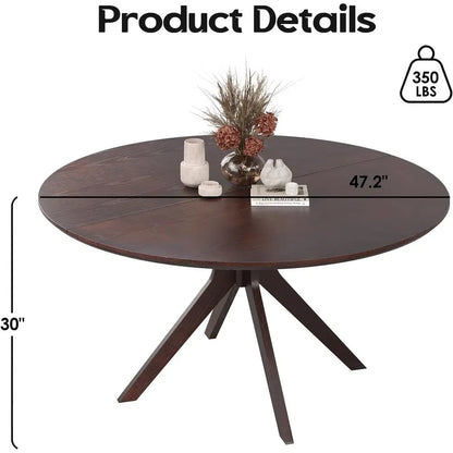 47.2" Solid Wood Round Dining Kitchen Table