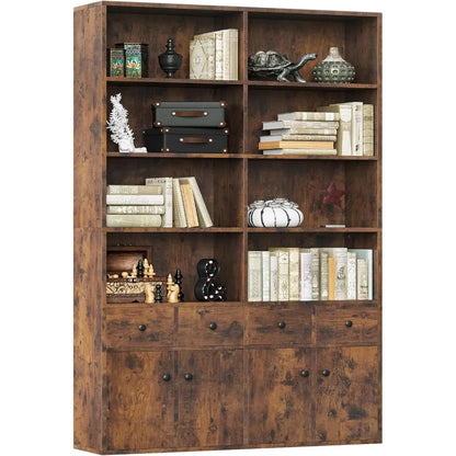 78.7" Bookcase with 4 Drawers and 4 Doors