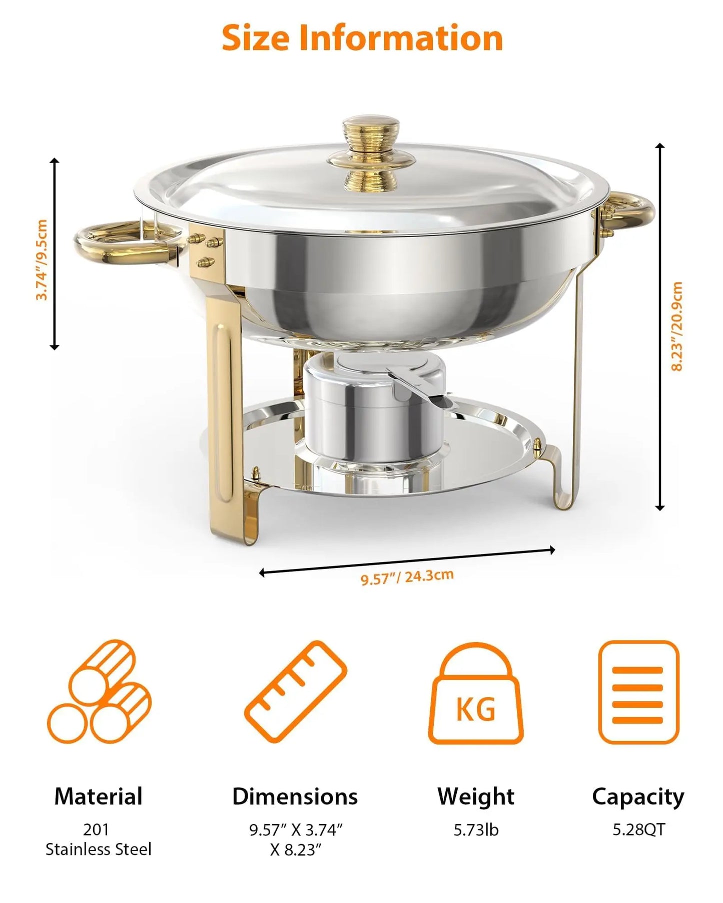 Chafing Dish Set for Buffet, 5QT, Food Warmer with Glass Lid & Holder