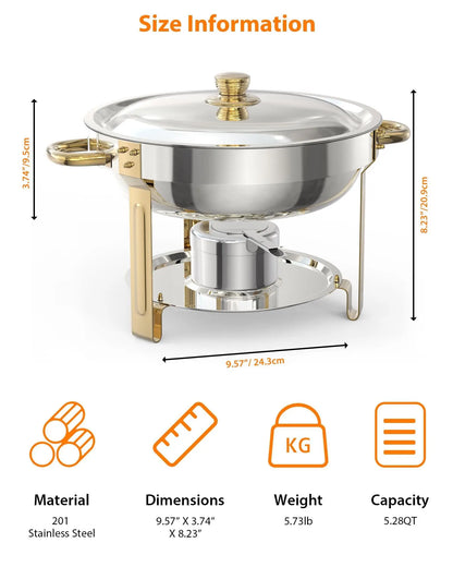 Chafing Dish Set for Buffet, 5QT, Food Warmer with Glass Lid & Holder