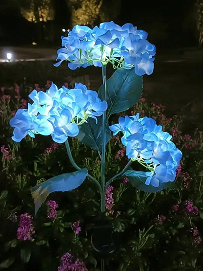 1PC Solar Hydrangea Lights With 3 Heads,LED Artificial Flower Lights,