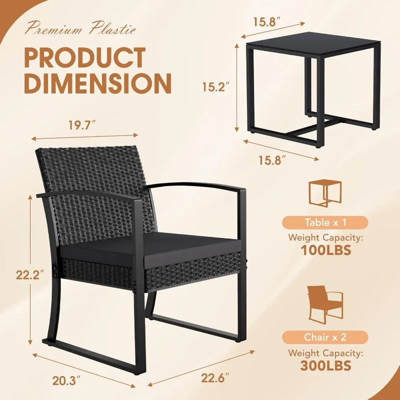 Resin 3 Pieces Patio Furniture Set, with Glass Table