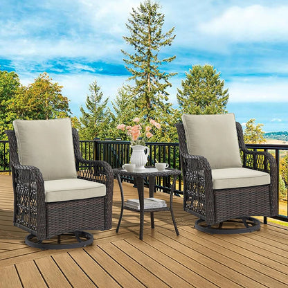 3-Piece Wicker Swivel Rocking Patio Set, 2 Chairs & Glass Table,