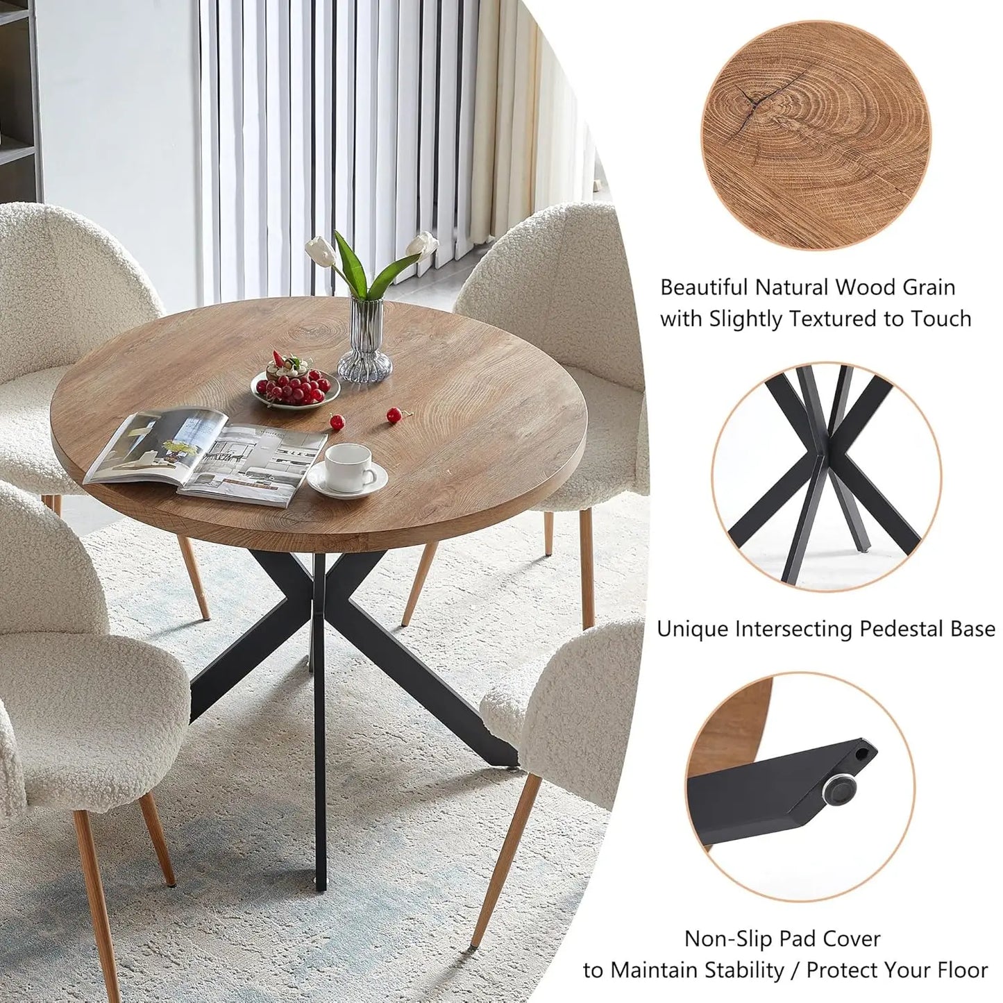 3 Pieces Dining Table Set for 2, Round  Tabletop