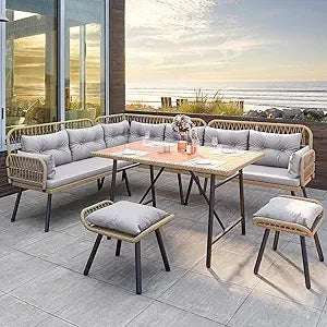 Patio Wicker L-Shaped Furniture Set